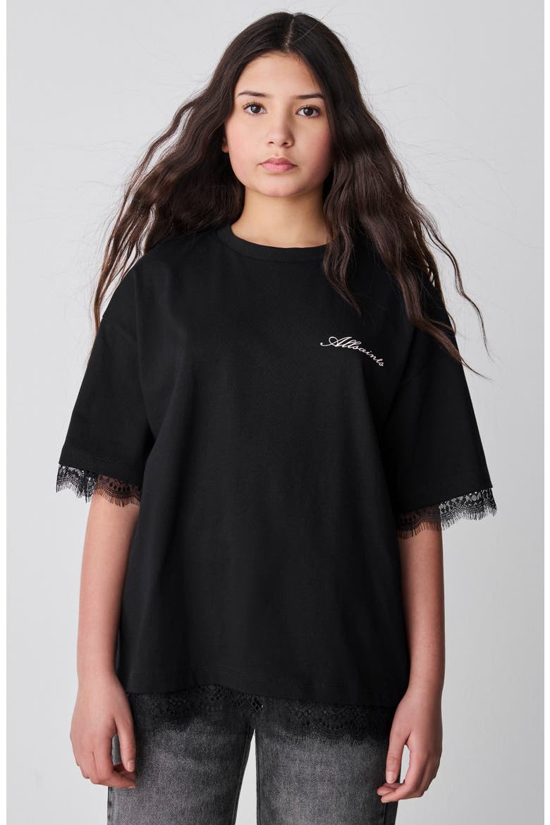 Kids' Underground Lace Hem Graphic T-Shirt, Alternate, color, BLACK