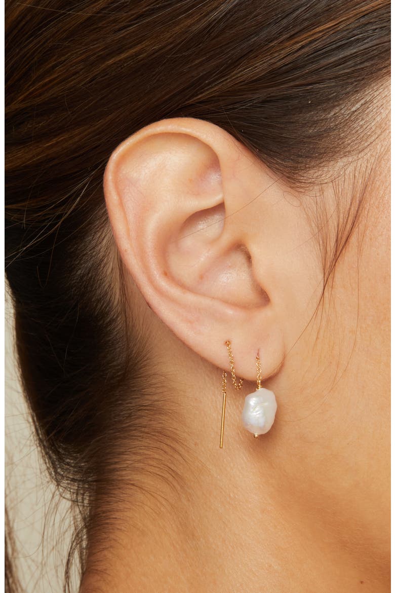 Genuine Freshwater Nugget Pearl Threader Earrings, Alternate, color, PEARL
