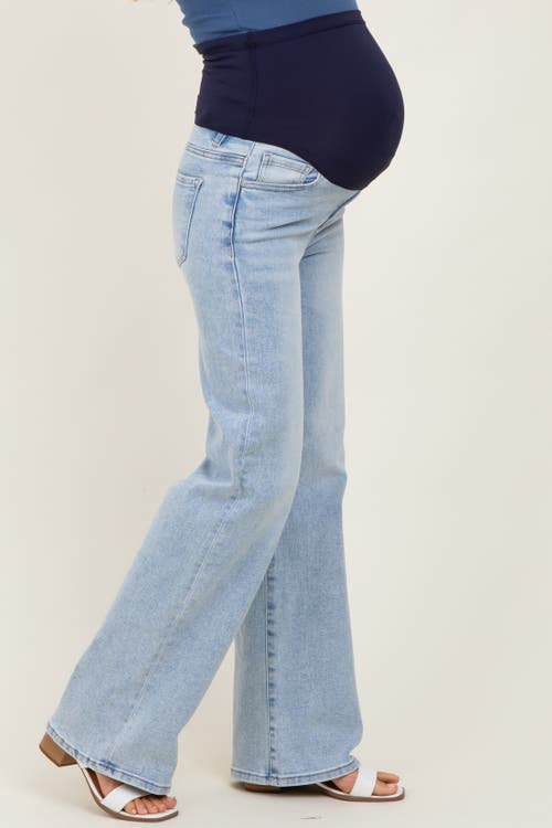 Pinkblush High Rise Wide Leg 90's Maternity Jeans In Blue
