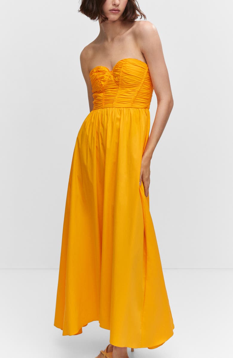 MANGO Ruched Corset Maxi Dress with Removable Straps, Alternate, color, 