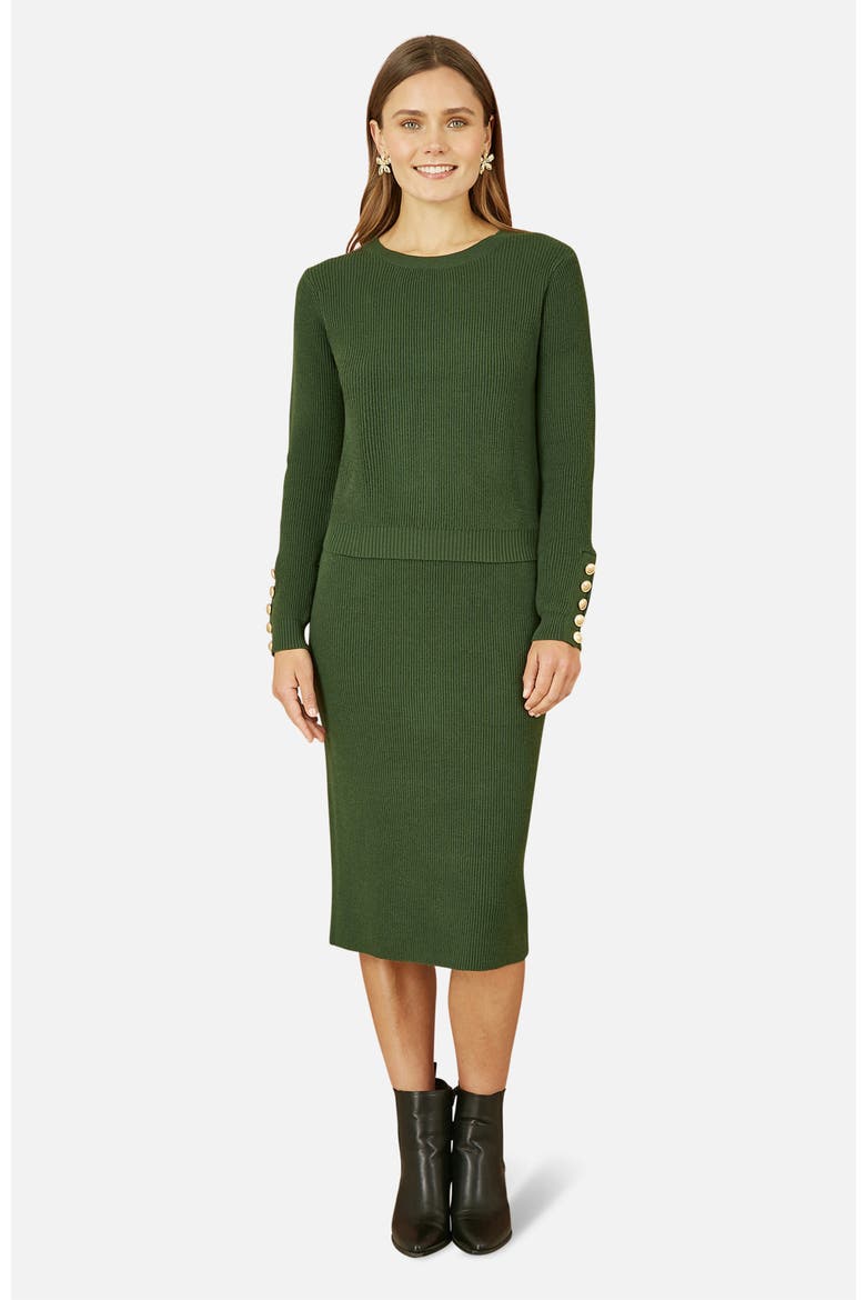 Rib Knitted Midi Column Skirt, Alternate, color, Green