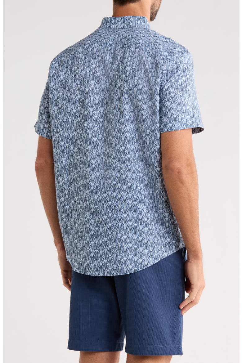 Wave Print Short Sleeve Linen & Cotton Blend Button-Down Shirt, Alternate, color, COPEN BLUE