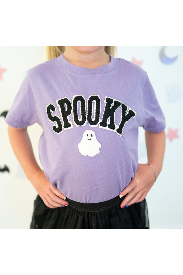 Spooky Ghost Patch Halloween Short Sleeve T-Shirt, Alternate, color, Lavender