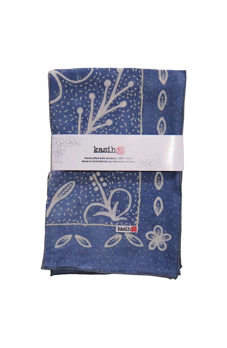 Kasih Co-op Fully Hand Drawn Painted Indigo Natural Dye Batik Bandana, Alternate, color, Hibiscus Indigo