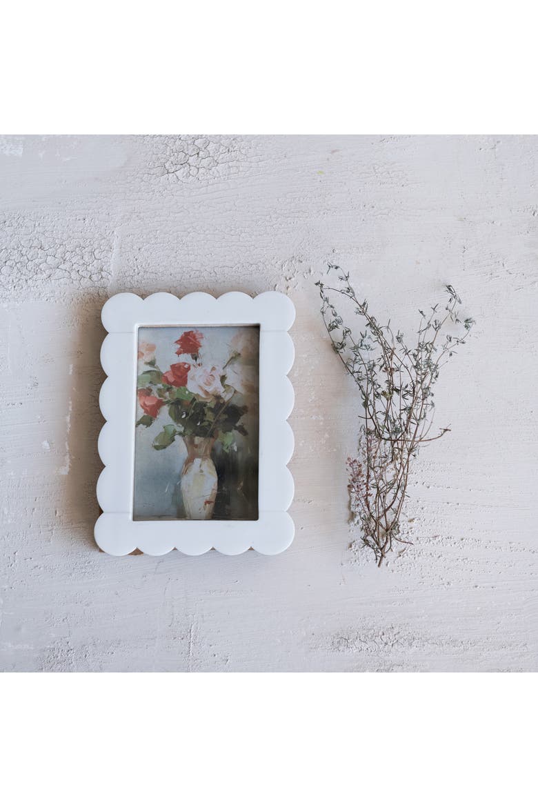 Resin and Wood Scalloped Photo Frame, White, Alternate, color, White