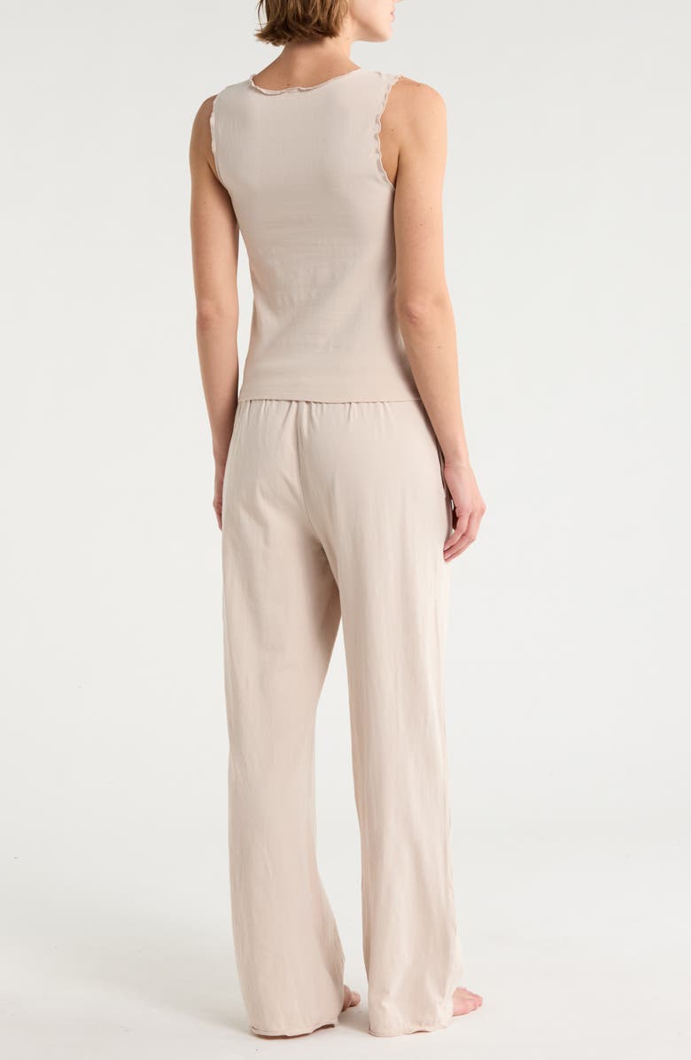YOGALICIOUS Lettuce Edge Cotton Jersey Long Pajamas, Alternate, color, Mist Sand