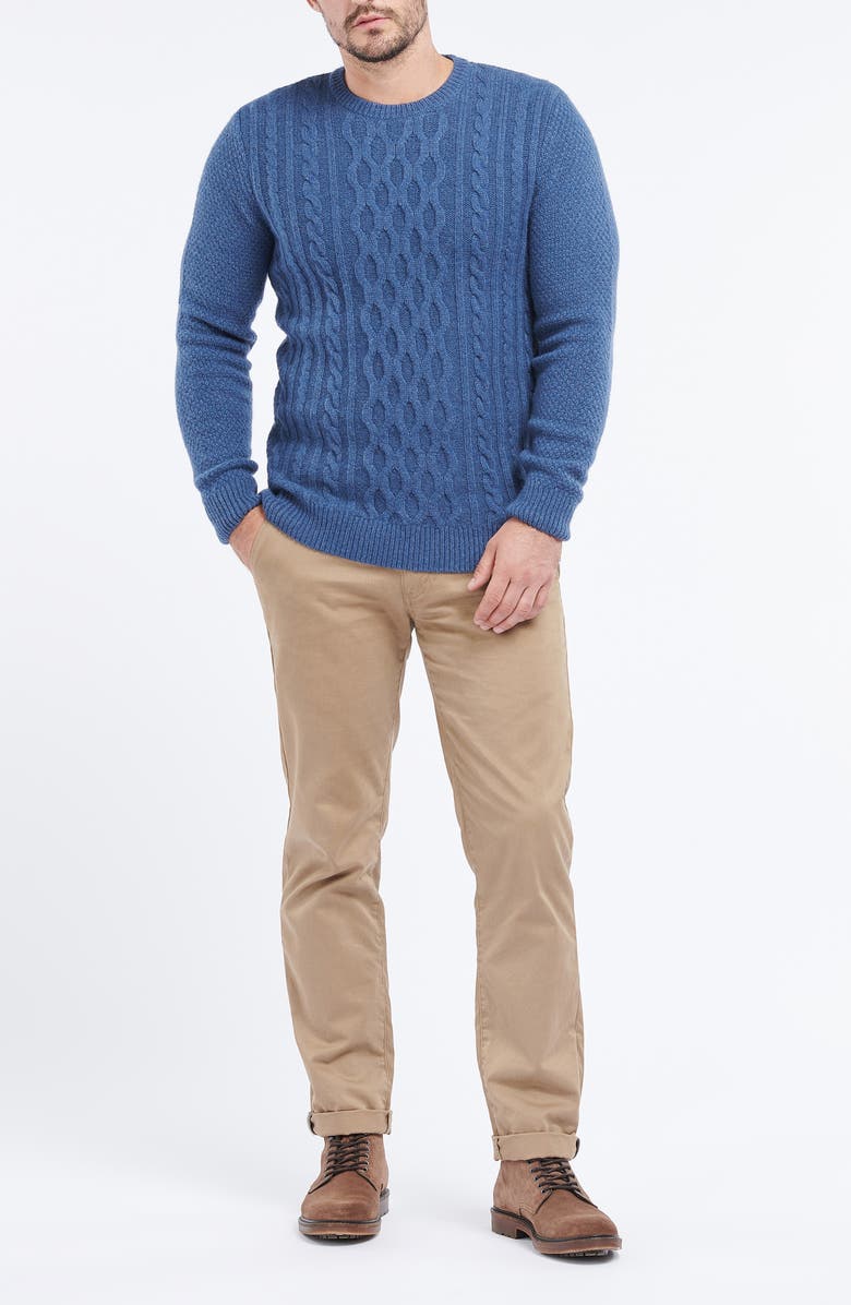 Barbour Essential Chunky Cable Crewneck Wool Blend Sweater, Alternate, color, Denim Marl