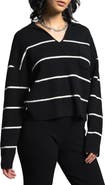 WEEKEND LOS ANGELES Cressida Stripe Johnny Collar Sweater