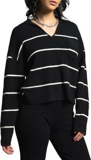 WEEKEND LOS ANGELES Cressida Stripe Johnny Collar Sweater