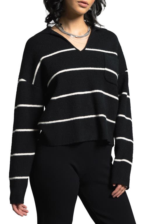 Weekend Los Angeles Cressida Stripe Johnny Collar Sweater In Black Ivory Stripe