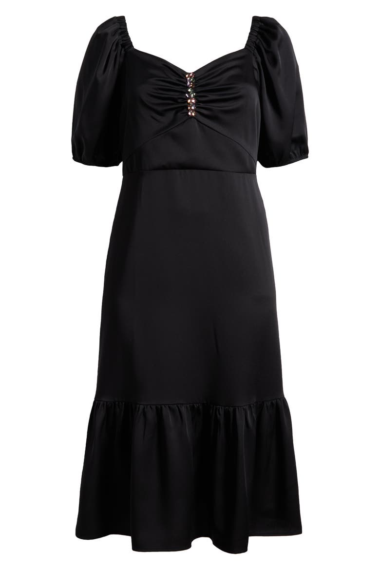 Jewel Accent Puff Sleeve Maxi Dress, Alternate, color, ANNE BLACK