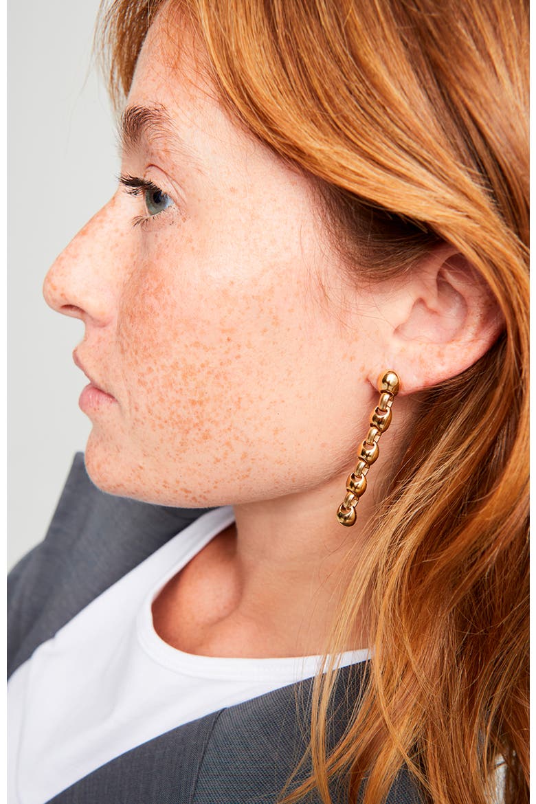 Long Earrings Plated in 18K Gold with Ball-Shaped Links, Alternate, color, Gold