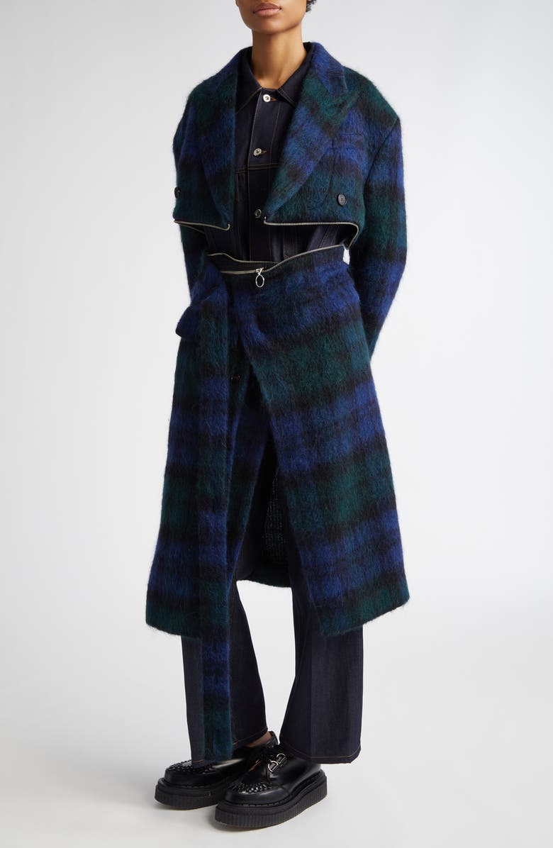 SETCHU Convertible Tartan Wool & Mohair Blend Coat, Alternate, color, 