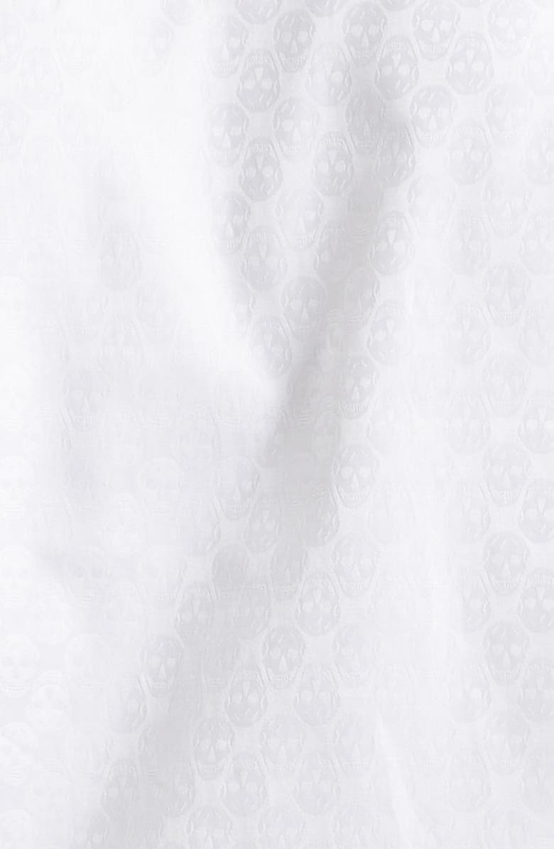 McQueen Harness Strap Skull Print Cotton Poplin & Piqué Button-Up Shirt, Alternate, color, White