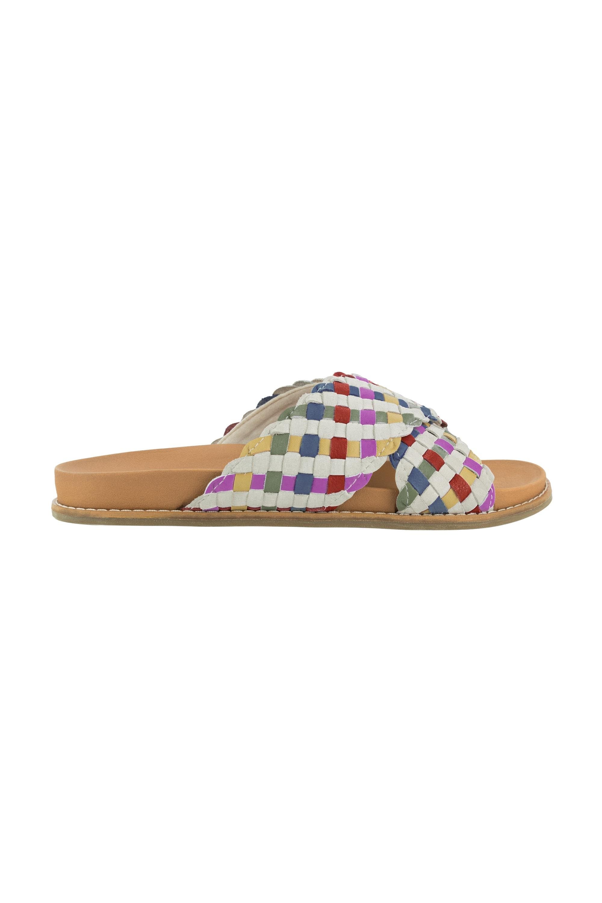 Penelope Leather Woven Slip On Sandal, Alternate, color, Stone Multi Woven