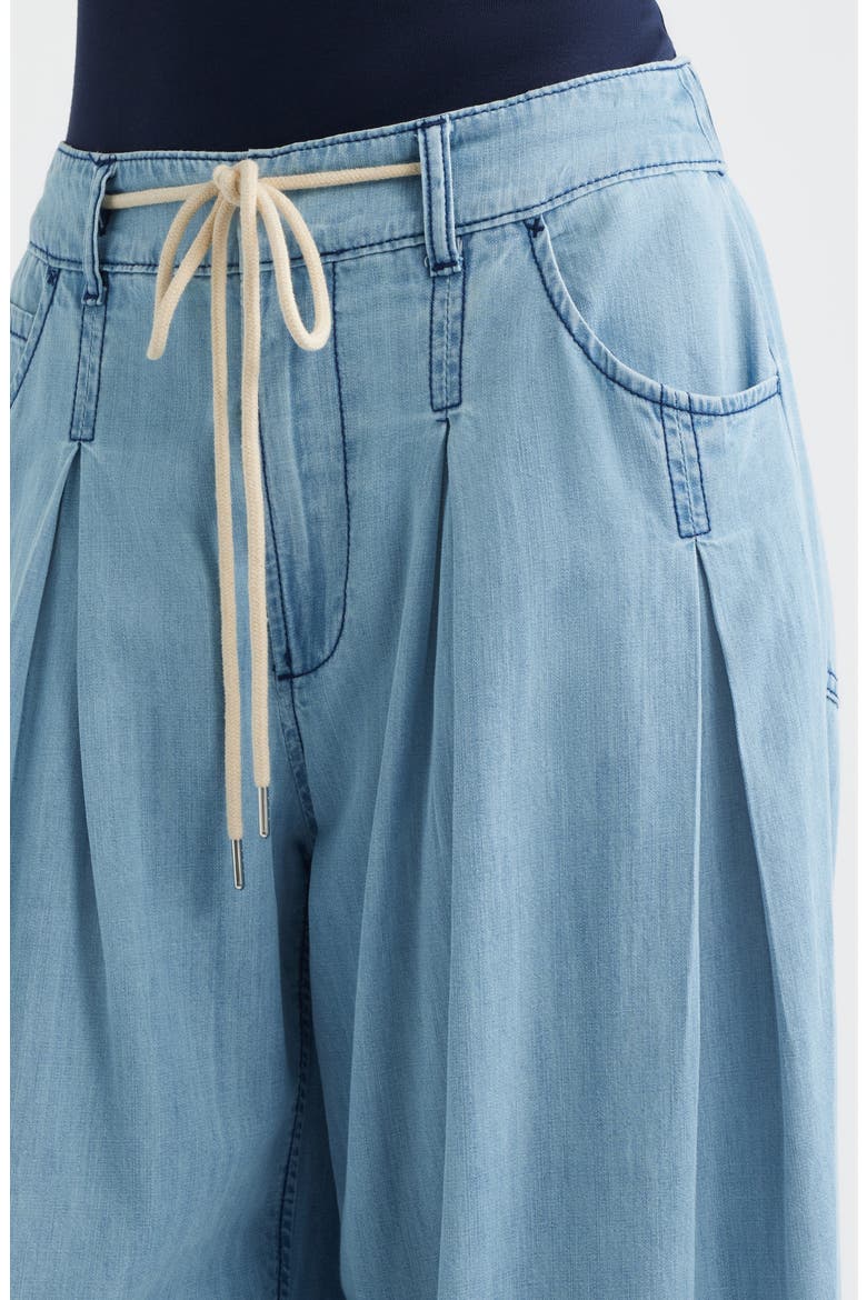 Pleated Drawstring Wide Leg Denim Pants, Alternate, color, LIGHT INDIGO