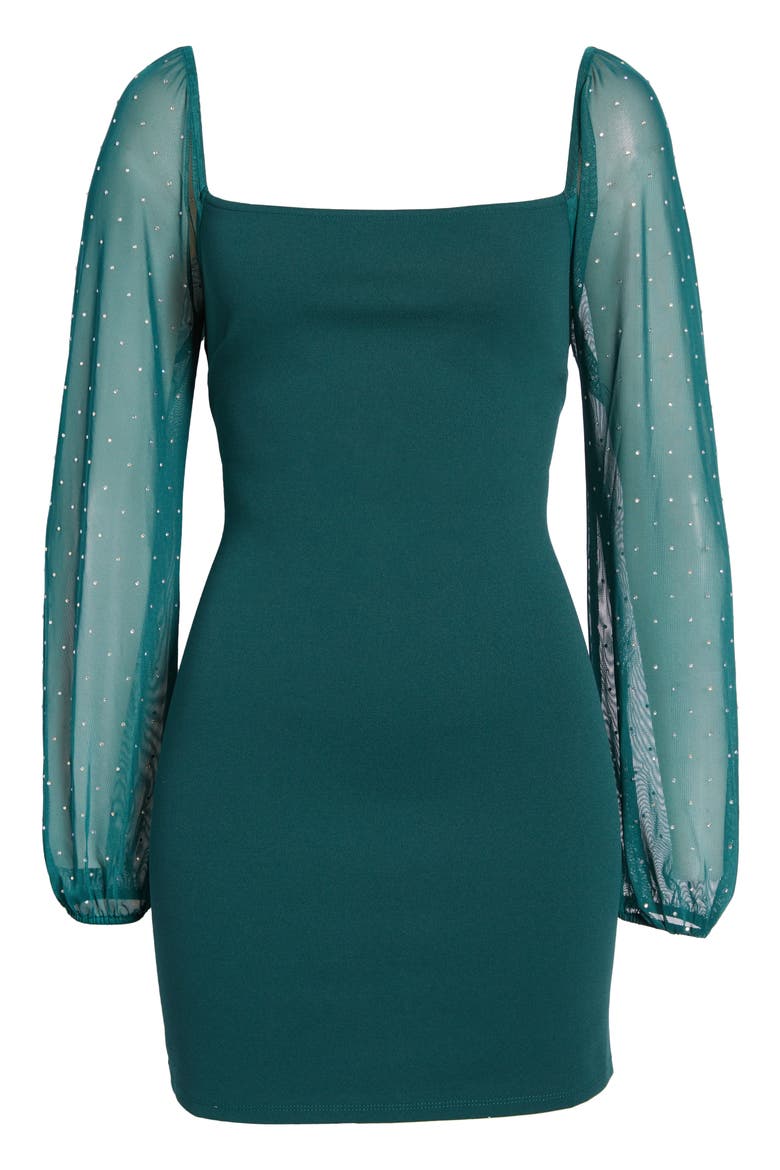 Rhinestone Embellished Long Sleeve Minidress, Alternate, color, HUNTER