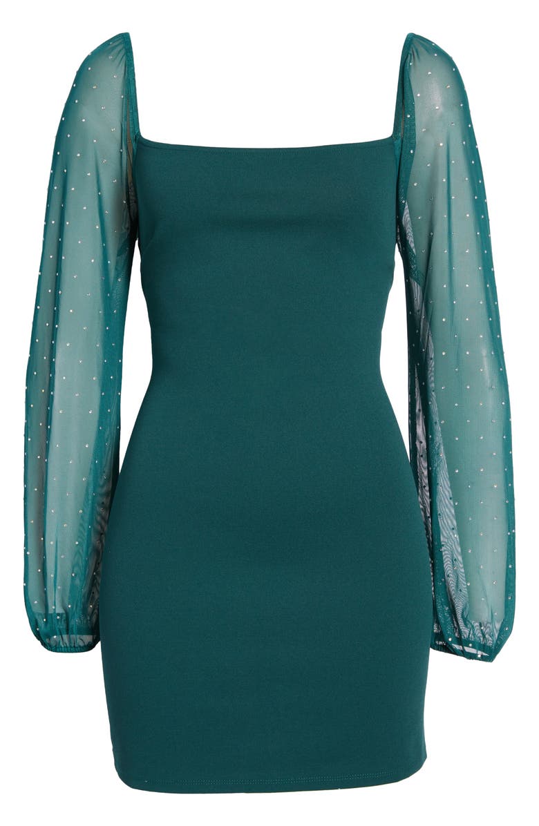 Jump Apparel Rhinestone Embellished Long Sleeve Minidress, Alternate, color, Hunter