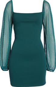 Jump Apparel Rhinestone Embellished Long Sleeve Minidress