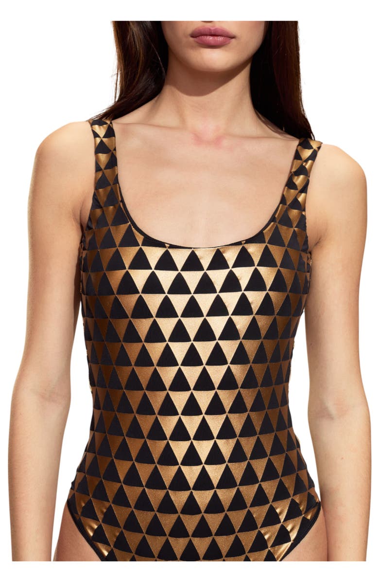 Cynthia Rowley Olympia One Piece, Main, color, Black/Gold