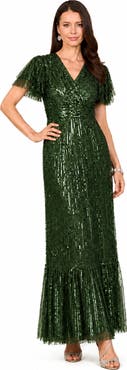 LARA New York Elegant Beaded Gown with Flutter Sleeves