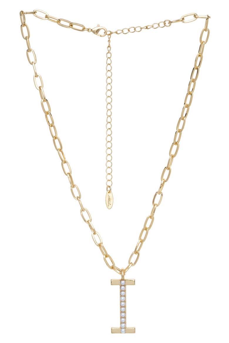 Imitation Pearl Initial Pendant Necklace, Main, color, GOLD- I