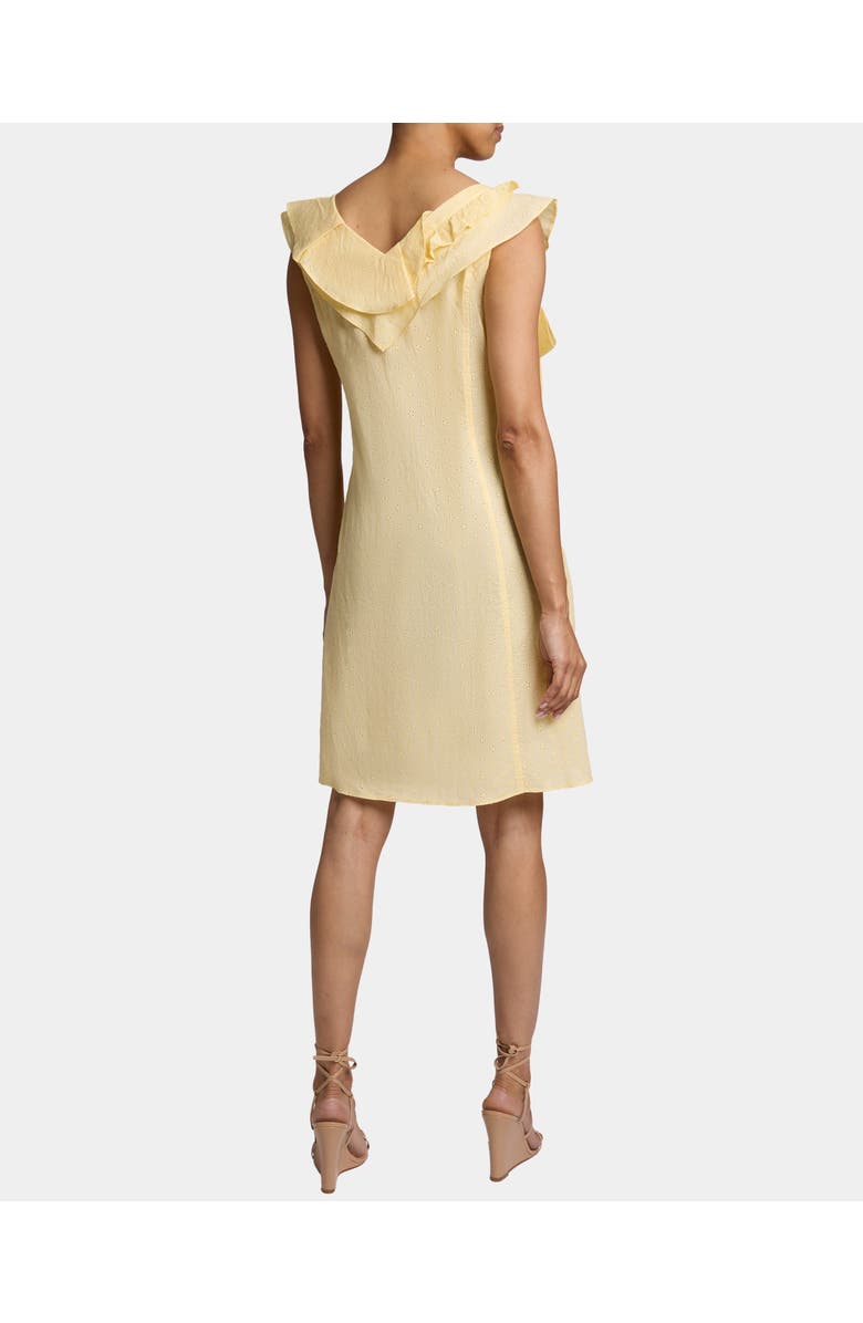 Santorelli SILVI Short Cap Sleeve Shift Dress with Ruffle Panels in Lightweight Stretch Cotton, Alternate, color, Chamomile