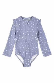 Petit Lem Kids' Wildflower Print Long Sleeve One-Piece Swimsuit