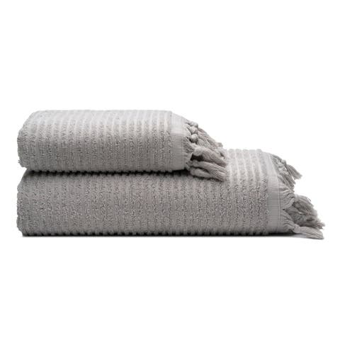 Ribbed Loom Turkish Cotton Terry Bath and Hand Towel - Set