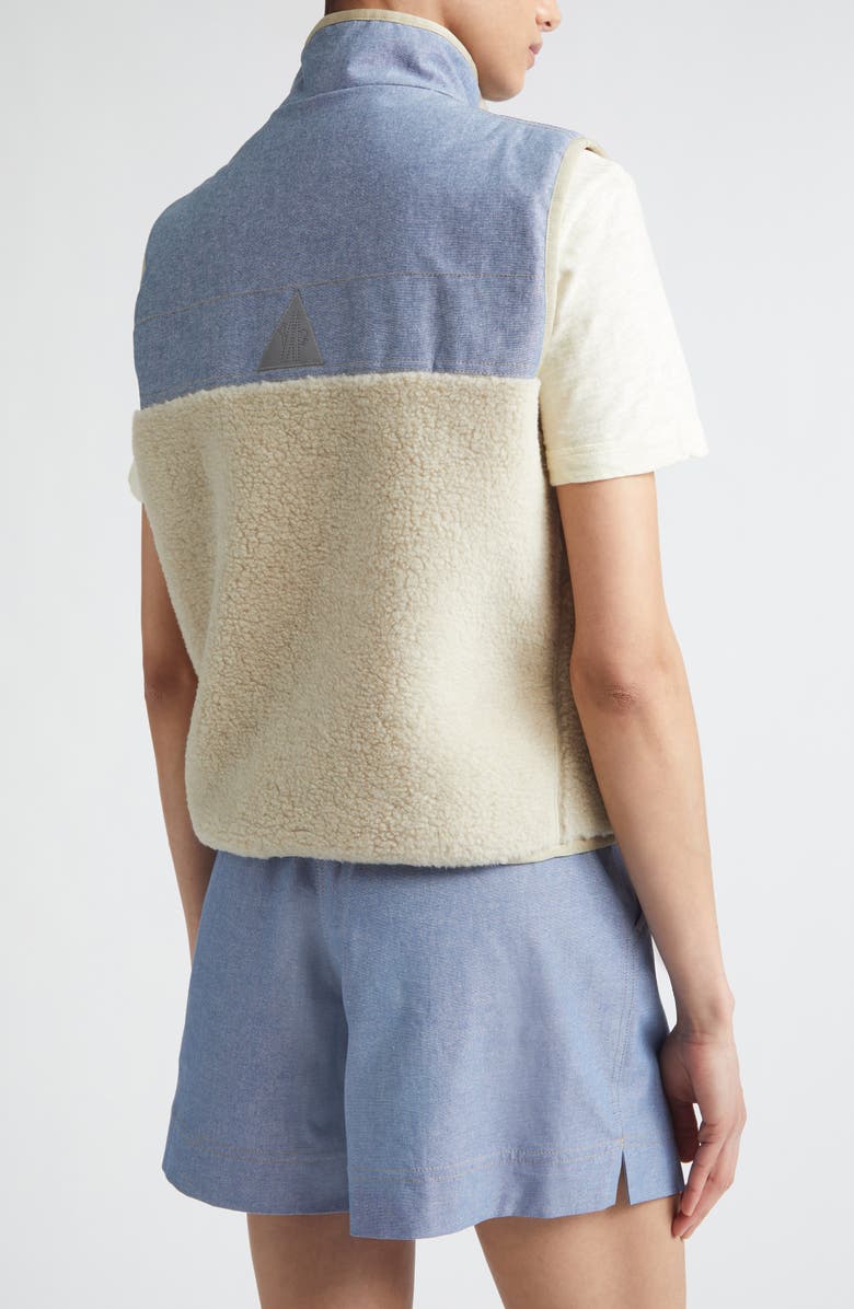 Moncler Grenoble High Pile Fleece & Chambray Vest, Alternate, color, Oyster Gray