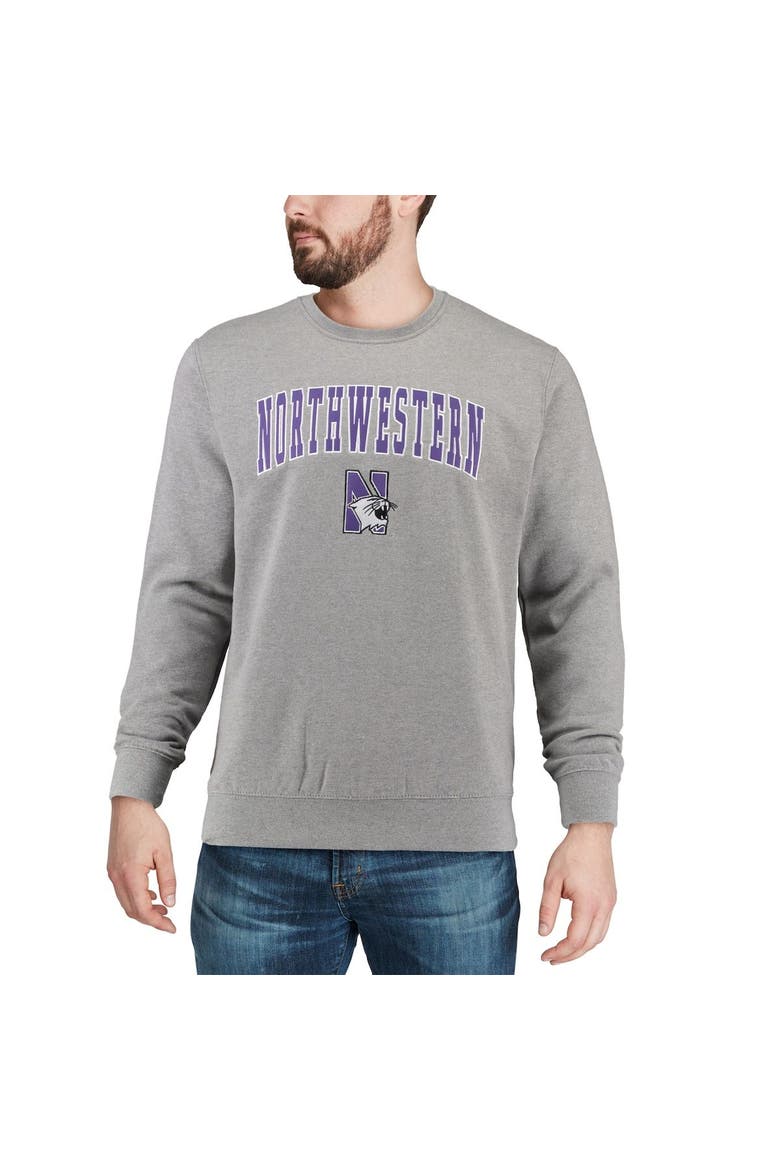 Men's Colosseum Heather Gray Northwestern Wildcats Arch & Logo Crew Neck Sweatshirt, Alternate, color, Heather Gray