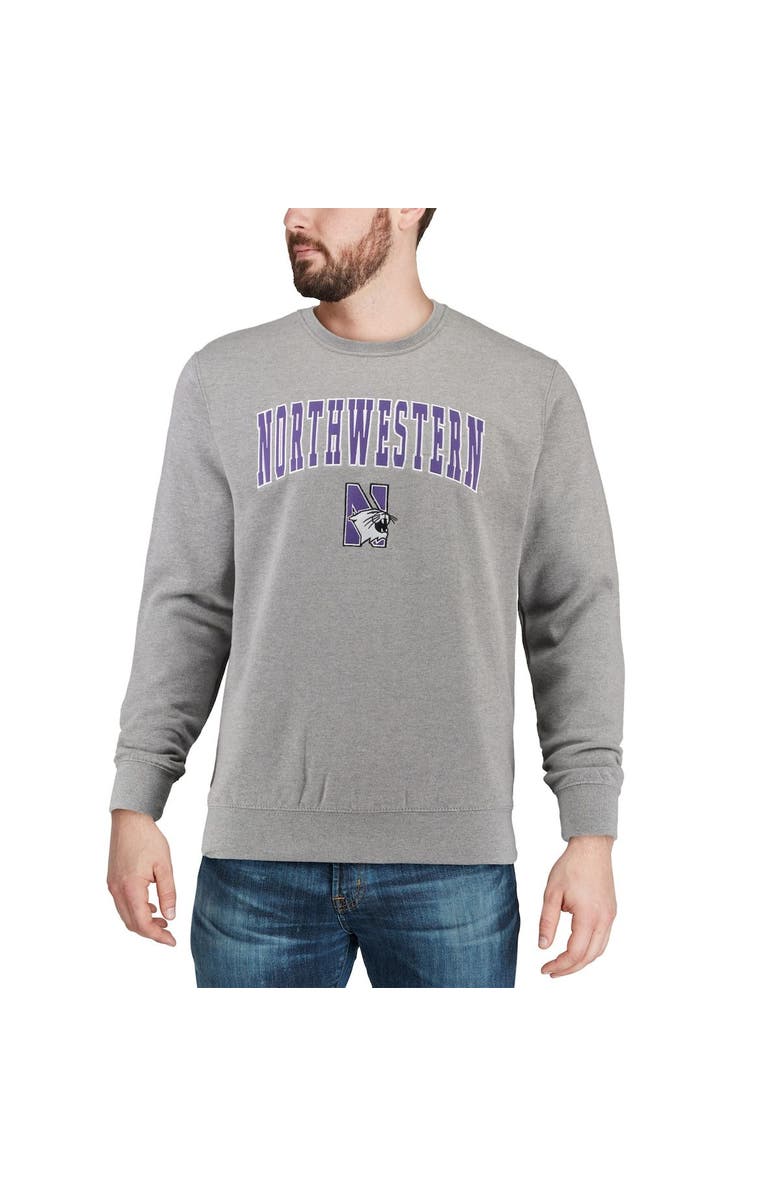 COLOSSEUM Men's Colosseum Heather Gray Northwestern Wildcats Arch & Logo Crew Neck Sweatshirt, Alternate, color, Heather Gray