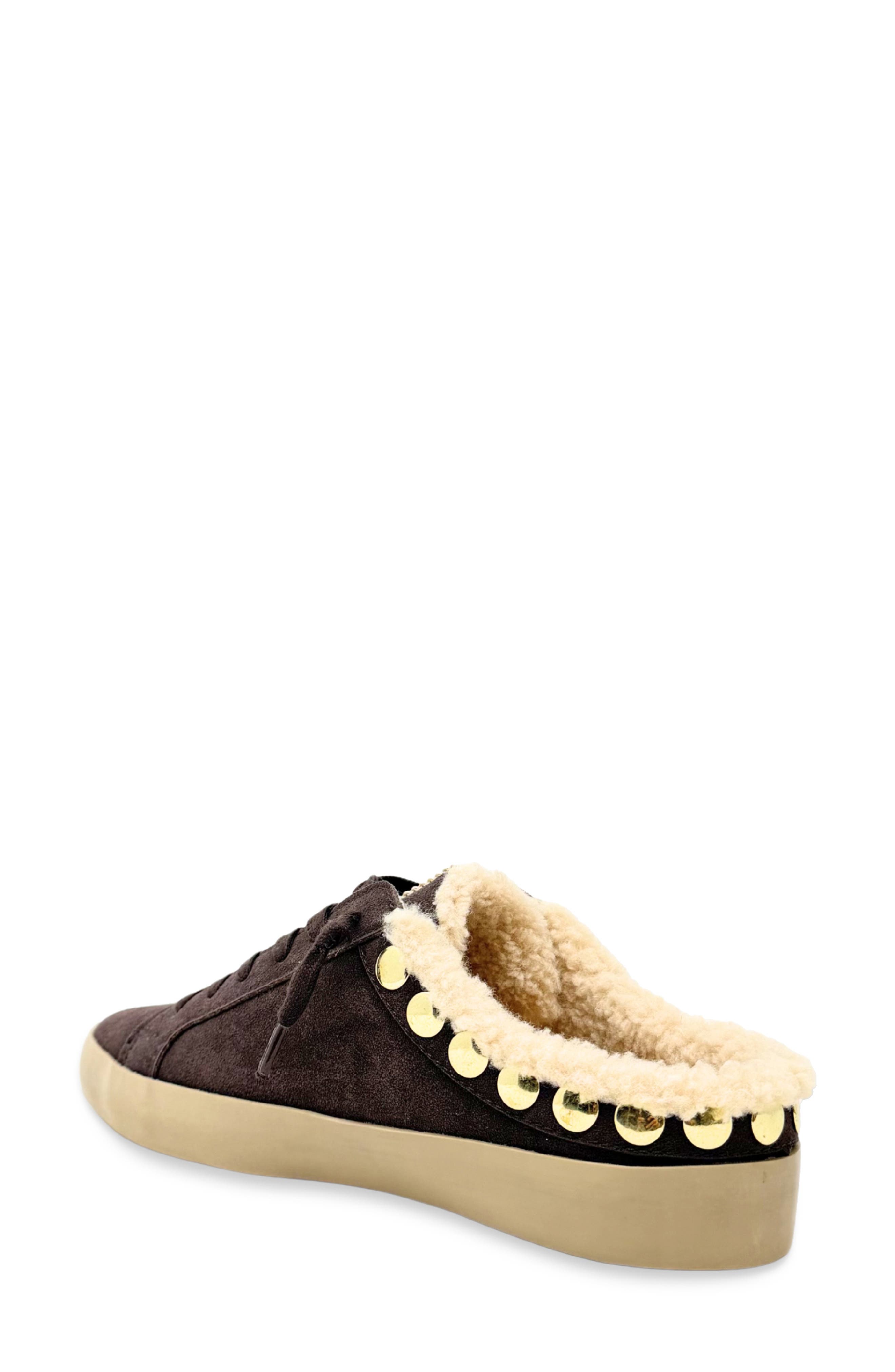 Pippa Faux Shearling Trim Sneaker Mule, Alternate, color, BROWN SUEDE