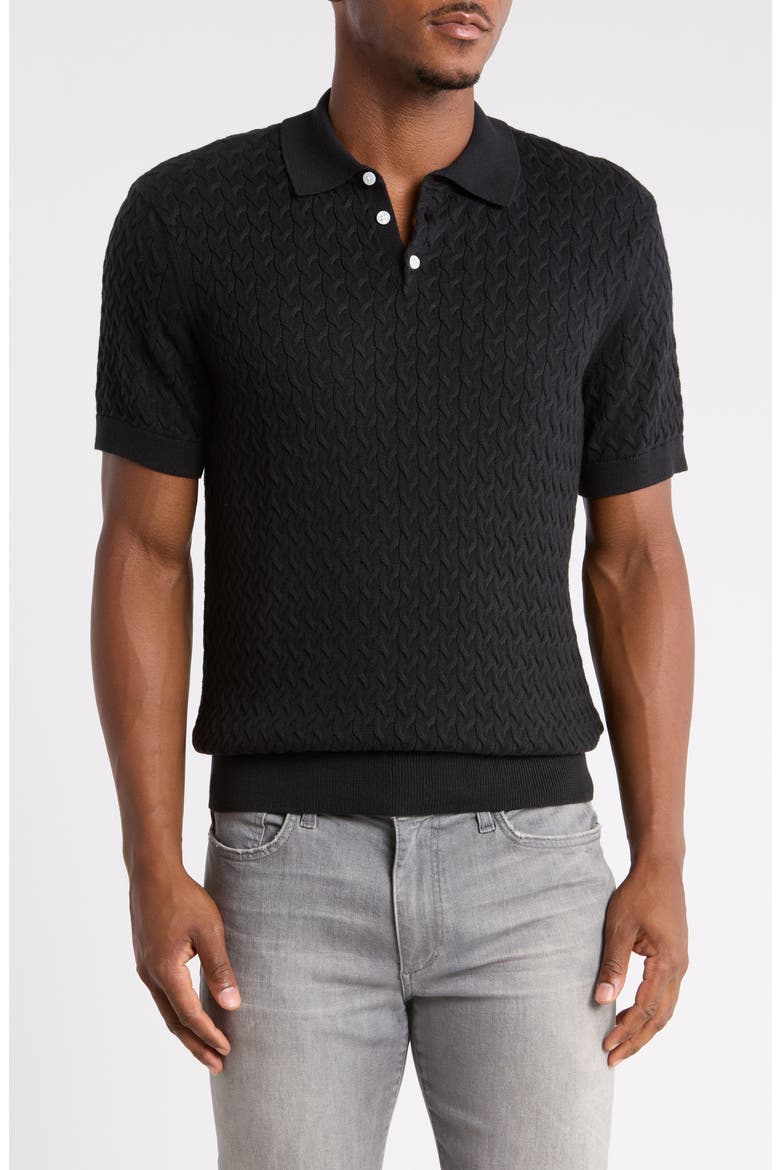 Cotton Cable Sweater Polo, Main, color, JET BLACK