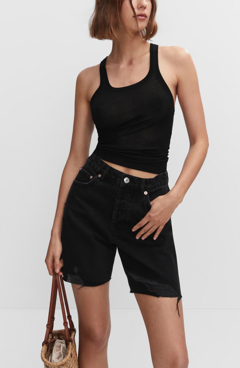 MANGO Ripped Denim Bermuda Shorts, Alternate, color, 