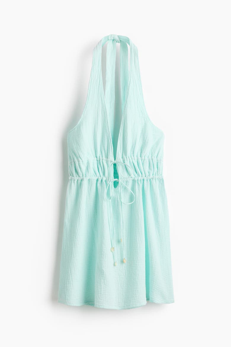 Cotton Halterneck Beach Dress, Alternate, color, Light turquoise