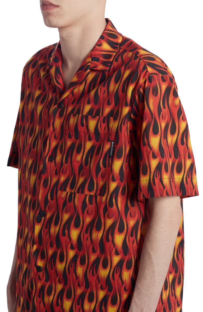 Palm Angels Burning Bowling Shirt, Alternate, color,