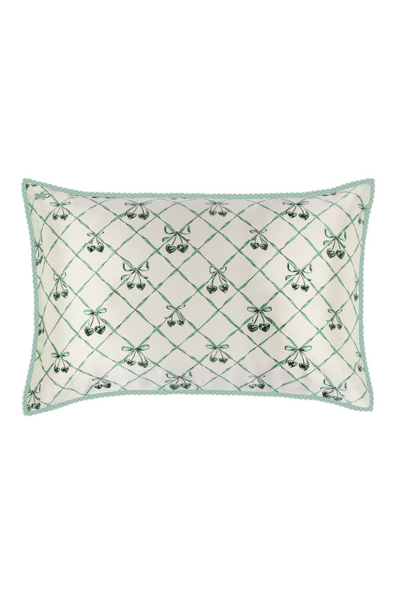 Lace Pure Silk Queen Pillowcase, Alternate, color, WINTERGREEN