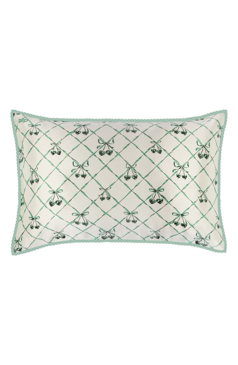 slip Lace Pure Silk Queen Pillowcase, Alternate, color, Wintergreen