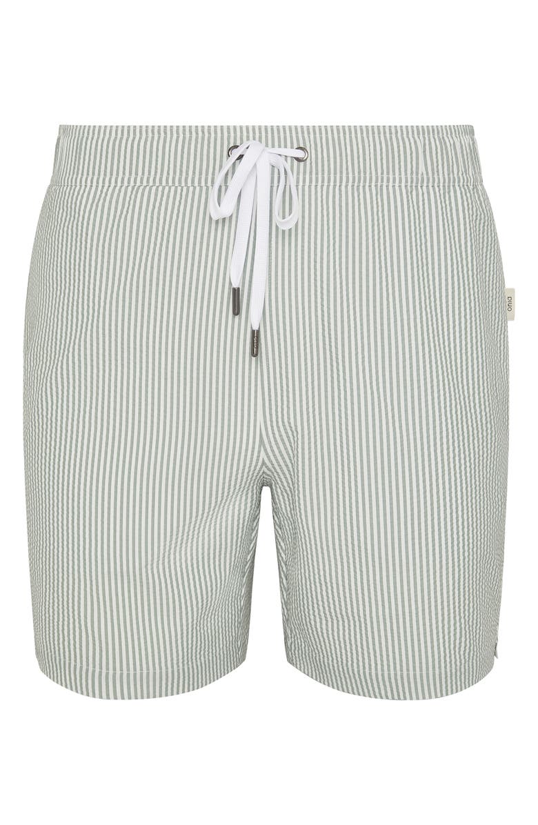 Onia Classic Seersucker Swim Trunks, Main, color, Ivy