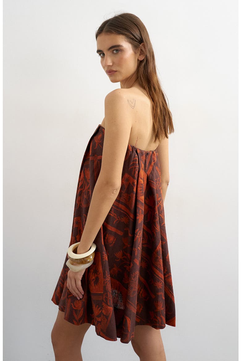 Linen Blend Trapeze Minidress, Alternate, color, BROWN