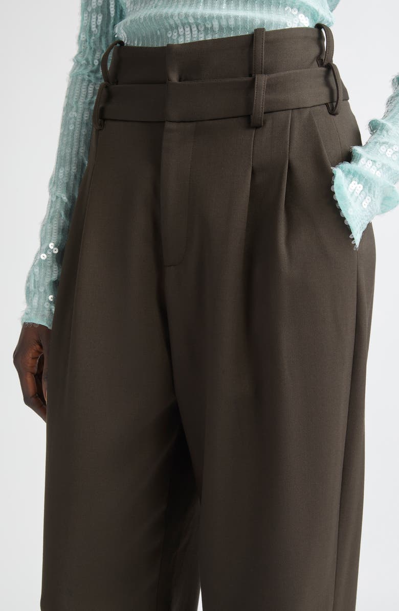 MONSE Double Waistband Pleated Virgin Wool Trousers, Alternate, color, Olive Brown