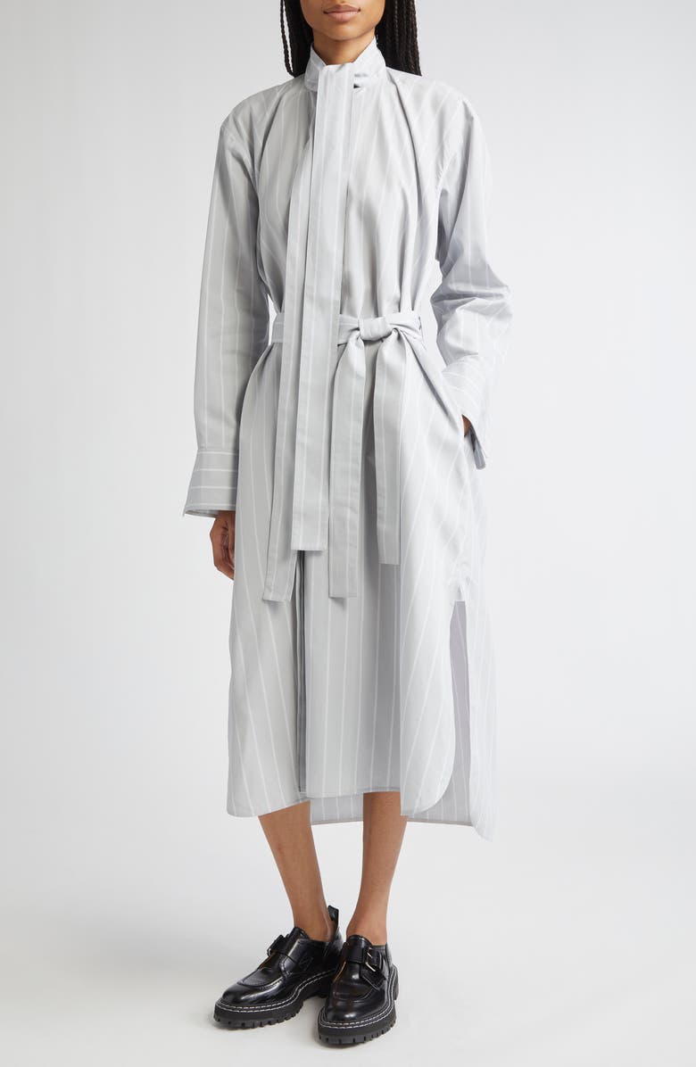 Proenza Schouler Phillipa Stripe Long Sleeve Cotton & Silk Poplin Midi Shirtdress, Alternate, color, Grey Multi