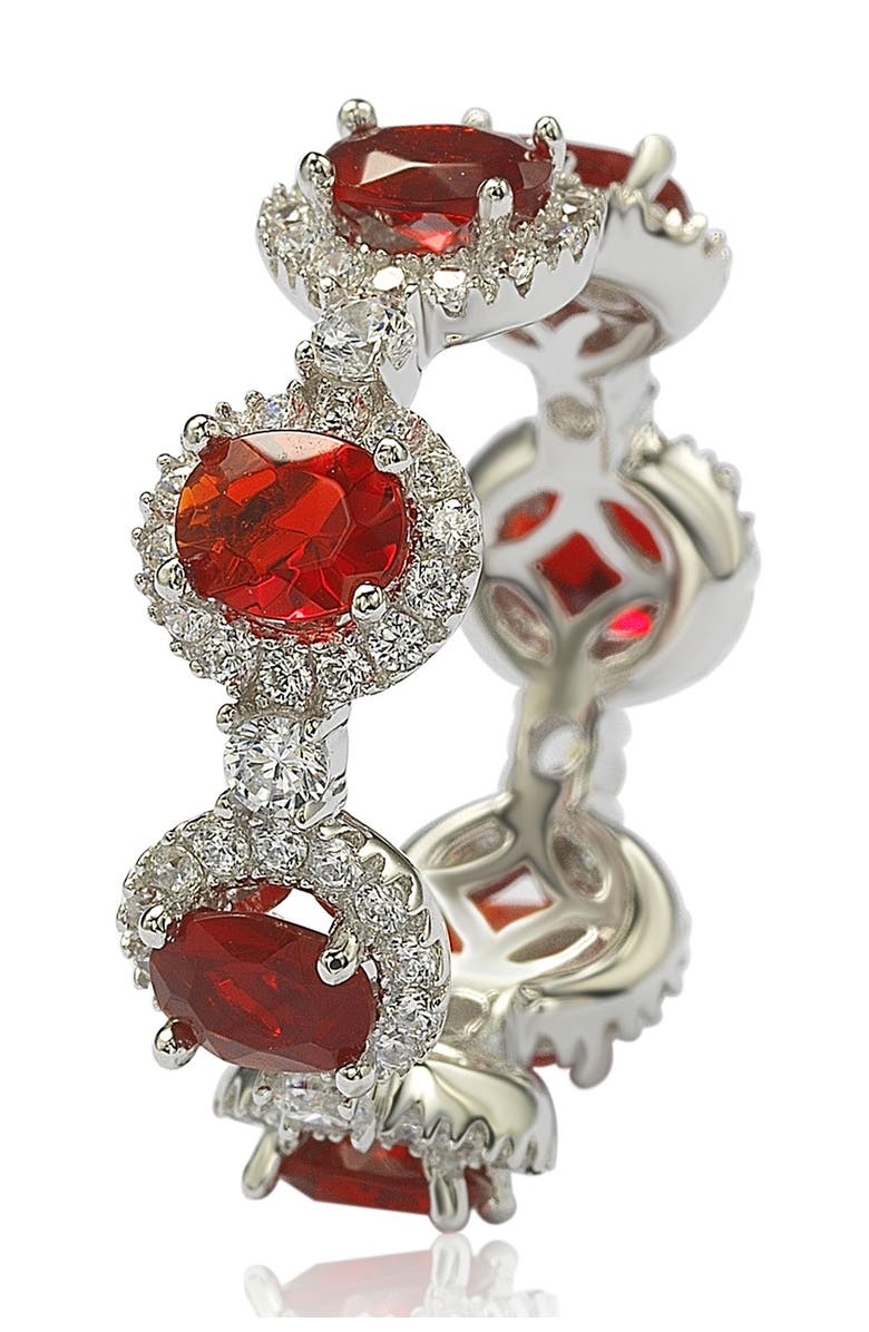 SUZY LEVIAN Sterling Silver Prong Set Red CZ & Pave Halo Station Eternity Band Ring, Main, color, Red