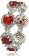 SUZY LEVIAN Sterling Silver Prong Set Red CZ & Pave Halo Station Eternity Band Ring