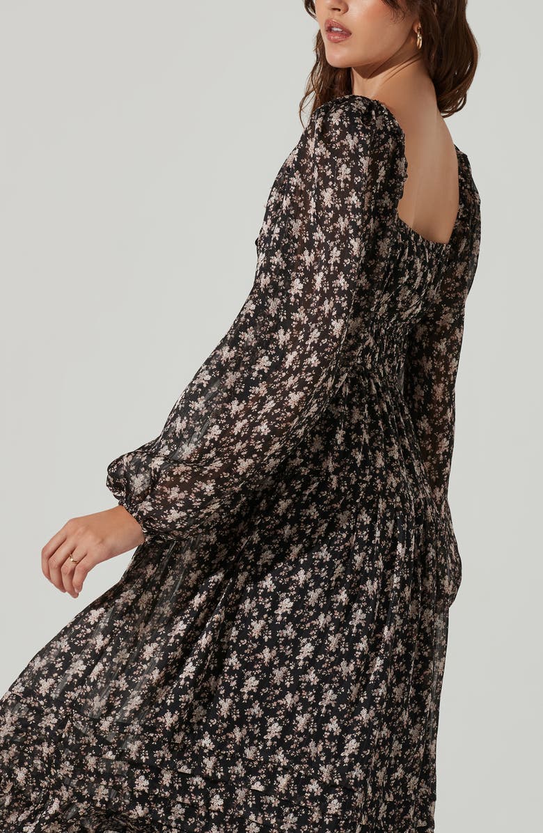 ASTR the Label Floral Long Sleeve Midi Dress, Alternate, color, Black Taup