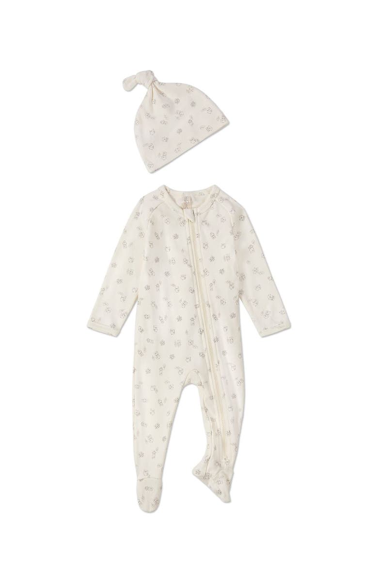 MiniMoi 2 Piece Baby Stretch Cotton Footie Set, Main, color, Black