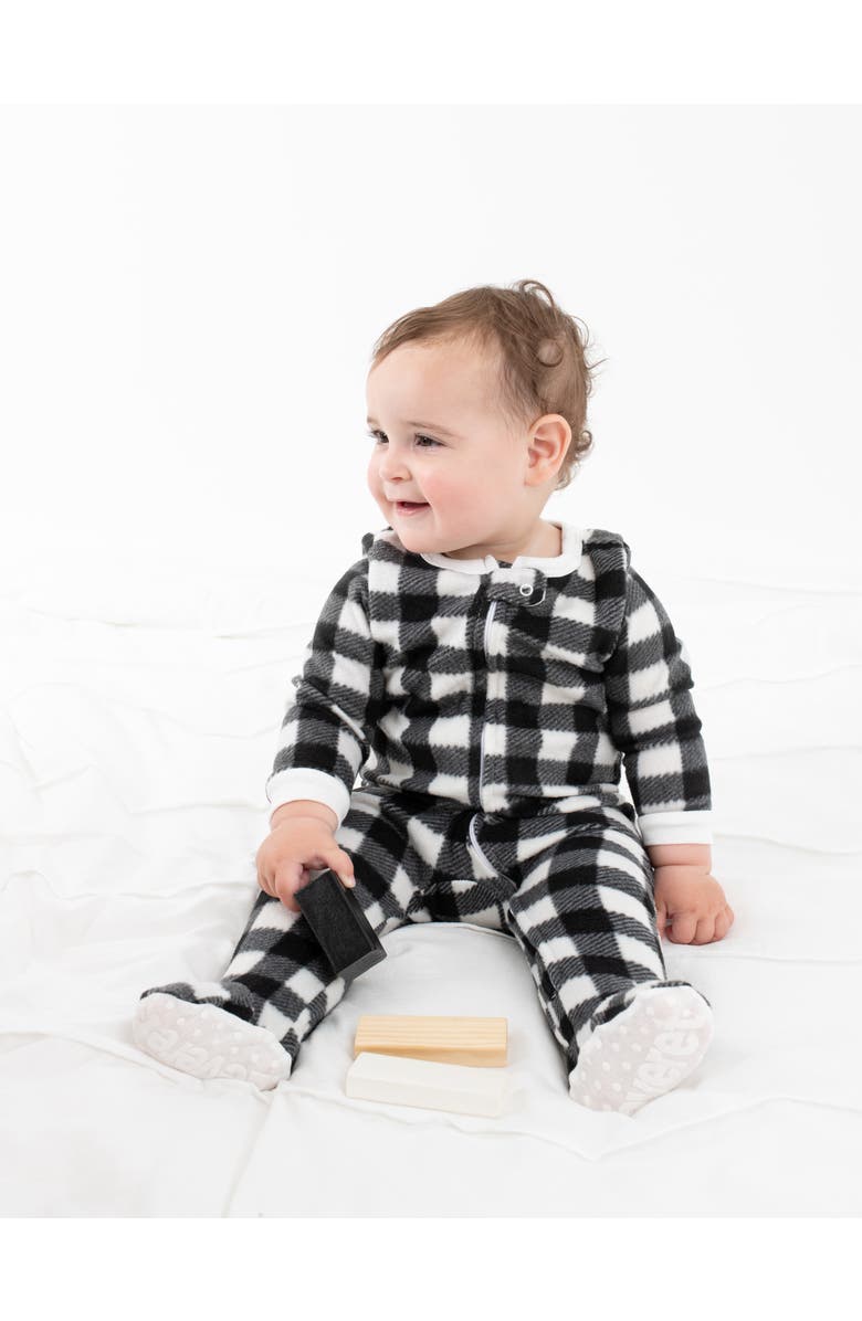 Leveret Footed Fleece Printed Holiday Pajamas, Alternate, color, Plaid Black & White