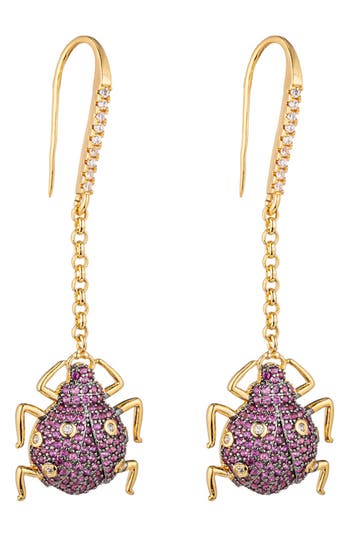 Eye Candy Los Angeles Lexy Beetle Drop Earrings In Gold