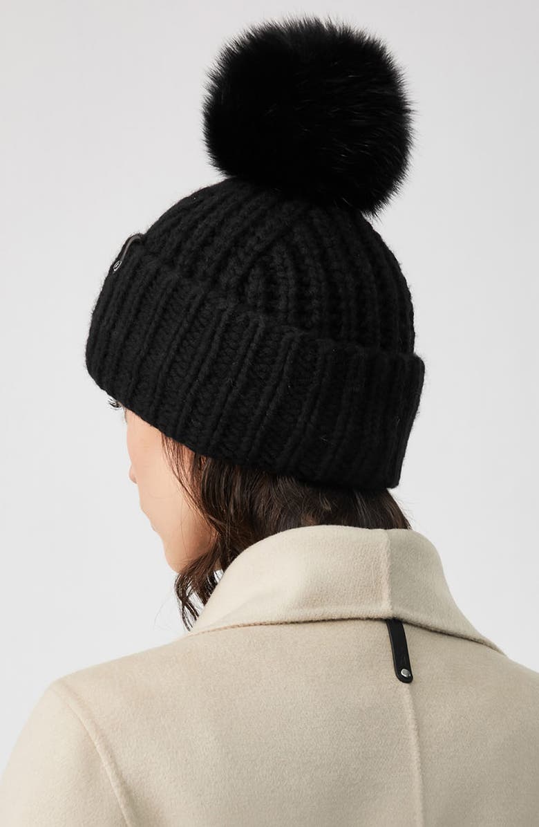 Mackage Cashmere & Wool Beanie with Genuine Fox Fur Pom, Alternate, color, 